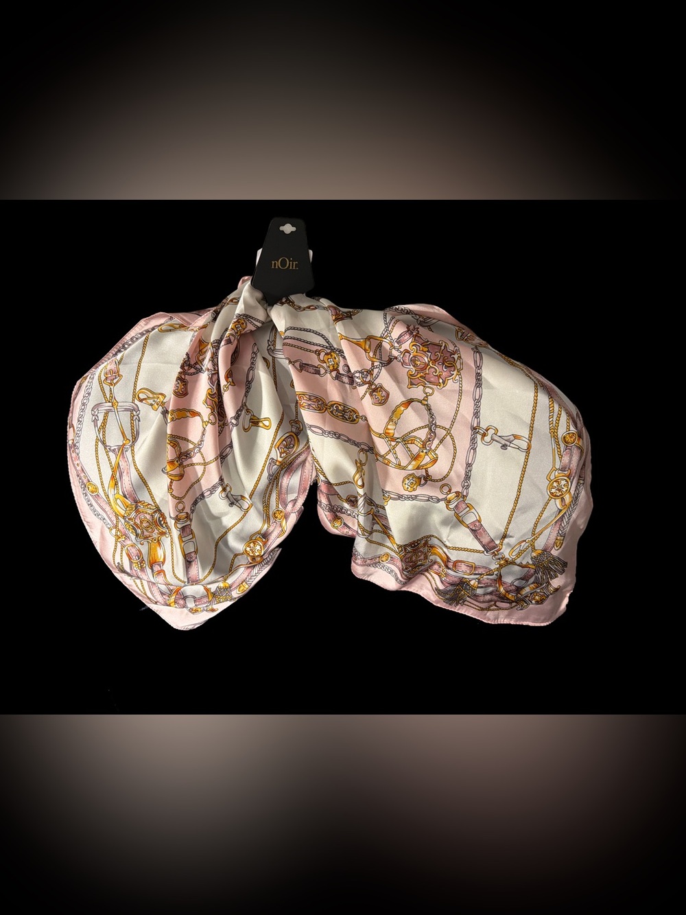 nOir Jewelry Pink & Cream Silky Scarf with Gold Chain Motif, NWT